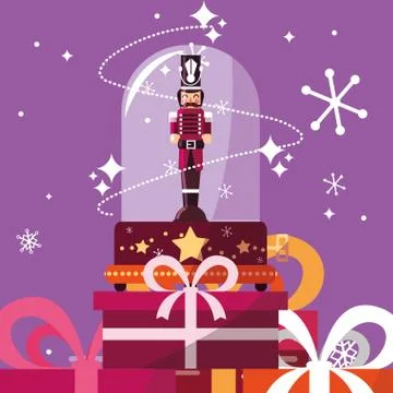 Nutcracker soldier in crystal sphere with gift boxes presents イラスト素材