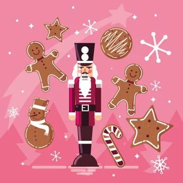 Nutcracker soldier with ginger cookie and cane Stock Illustration