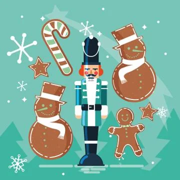 Nutcracker soldier with ginger cookie and cane Stock Illustration