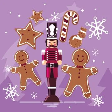 Nutcracker soldier with ginger cookie and cane Stock Illustration