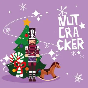 Nutcracker soldier with tree christmas and toy Stock Illustration