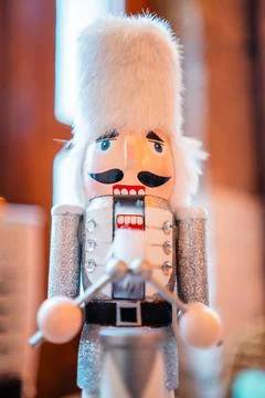 Nutcracker Soldier with White Bearskin Head Stock Photos