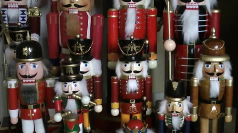 Nutcracker soldiers festive figures pan up Stock Footage 46396728