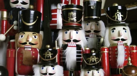 Nutcracker soldiers figures Christmas decorations singing Video stock 57201867