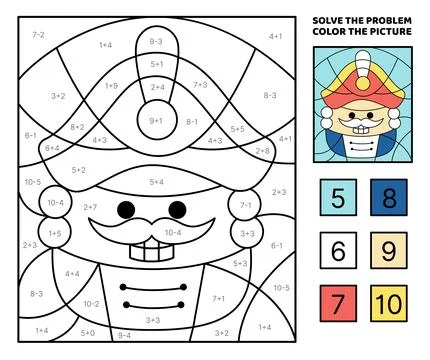 Nutcracker. Solve the problem, color the picture. Addition, Subtraction イラスト素材
