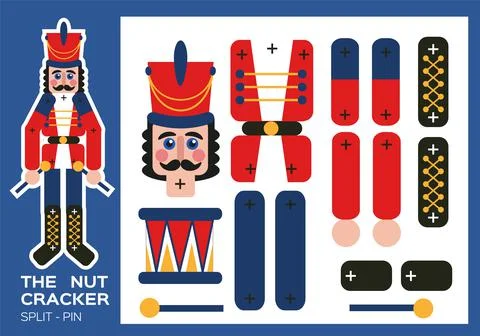 Nutcracker Split-Pin Paper Cut Game. Christmas craft activity for kids. Enjoy 스톡 일러스트