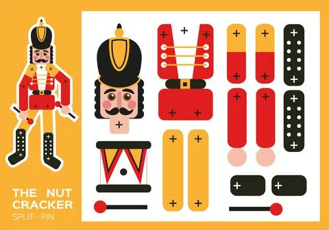 Nutcracker Split-Pin Paper Cut Game. Christmas craft activity for kids. Enjoy イラスト素材