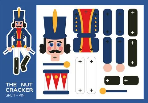 Nutcracker Split-Pin Paper Cut Game. Christmas craft activity for kids. Enjoy 스톡 일러스트