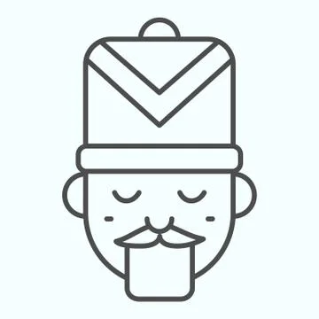 Nutcracker thin line icon. Fairy tale face with hat. Christmas vector design Stock Illustration