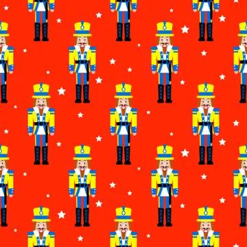 Nutcracker toy red xmas seamless vector pattern. Stock Illustration