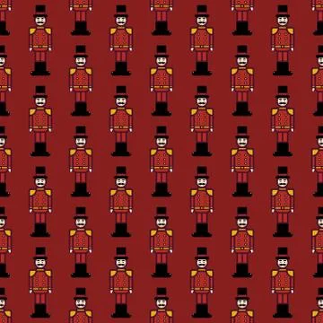 Nutcracker toy seamless pattern red background. Christmas festive illustration Stock Illustration