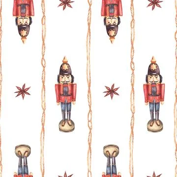 Nutcracker vintage seamless pattern of vertical rope strips and anise star Stock Illustration