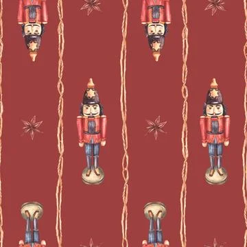 Nutcracker vintage seamless pattern of vertical rope strips and anise star Stock Illustration