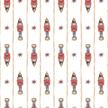 Nutcracker vintage seamless pattern of vertical rope strips and anise star Stock Illustration