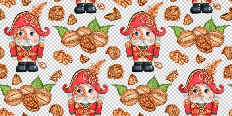 Nutcracker walnuts and shell pattern watercolor イラスト素材