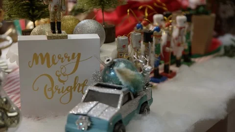 Nutcrackers on Christmas Toy Shelf Stock Footage 121818136