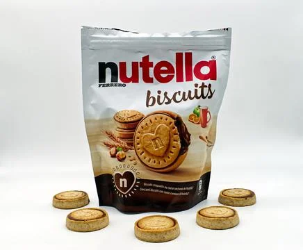 Nutella Ferrero biscuits with hazelnut chocolate. Stock-Fotos
