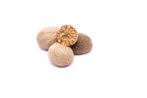 Nutmeg isolated on white background Stock Photos