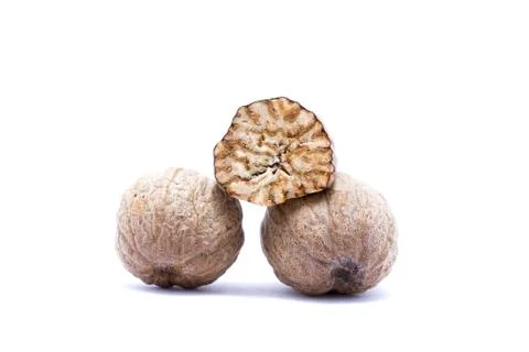 Nutmeg isolated on white background. Stock Photos