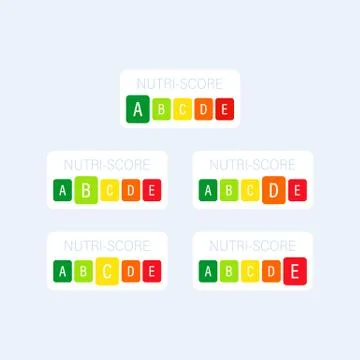Nutri Score vertical stickers set. Score system sign. Vector on isolated whit Stock Illustration