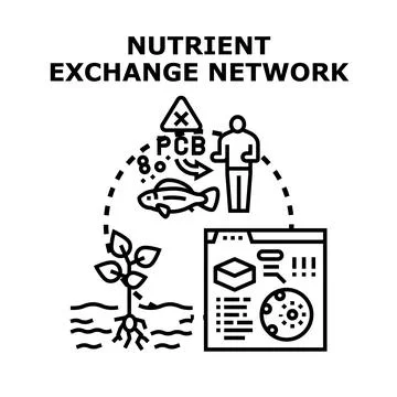 Nutrient exchange network and environmental contamination process Stock Illustration
