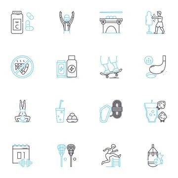 Nutrient intake linear icons set. Macronutrients, Micronutrients, Vitamins Illustrazione stock