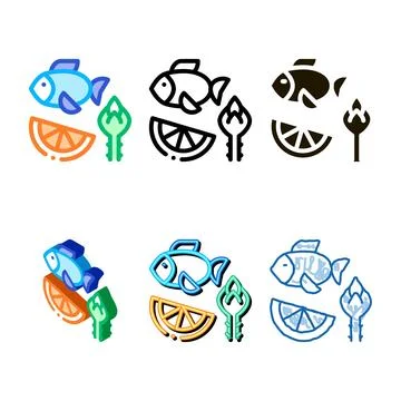 Nutrients of fish stylized and fruit biohacking icon vector Stockillustratie