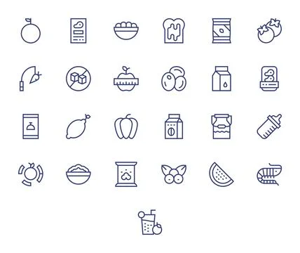 Nutrition Comprehensive Vector Bundle with 25 PIXEL Perfect Regular Line Re.. Stock-Illustration