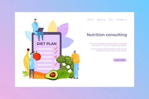 Nutrition consulting, diet plan vector illustration. Doctor people cartoon Ilustração Stock
