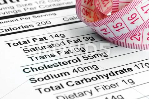 Nutrition facts and measure tape Stock Photos