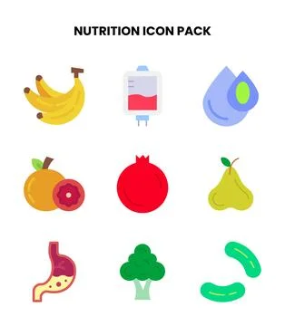 Nutrition Flat Bundle Icons Pack Stock Illustration