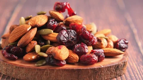 Nutrition mix with nuts and dried fruits Stock Footage 345102853
