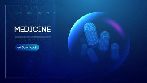Nutrition pill 3d wireframe object. Technology pill production concept. Capsule Stock Illustration