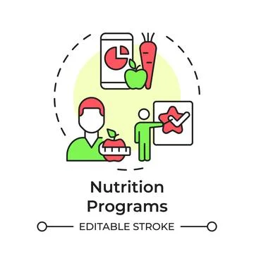Nutrition programs flat linear concept icon Stock Illustration