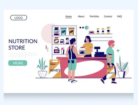 Nutrition store vector website landing page design template Stock Illustration