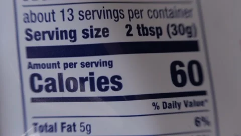Nutritional Content - Macro Tilt Up - Calories Video stock 149142267