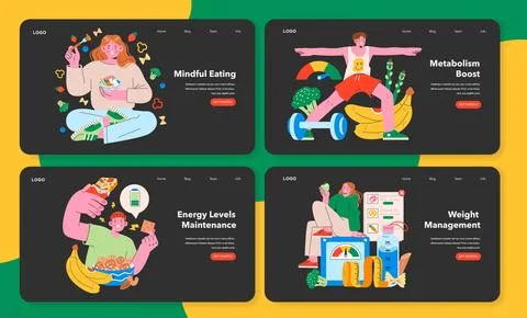 Nutritional Habits series. Emphasizing mindful eating, metabolism boost, energy 스톡 일러스트