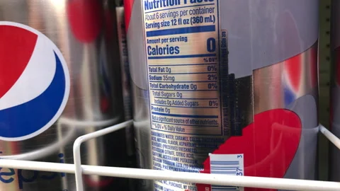 Nutritional Label and Ingredients for Zero Sugar Pepsi Soda Stock Footage 224219295