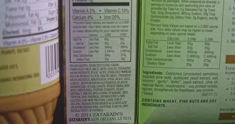 Nutritional labels for boxed mass produc... | Stock Video | Pond5