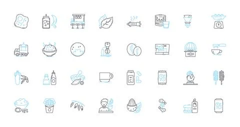 Nutritional science linear icons set. Macronutrients, Micronutrients, Vitamins Ilustración de archivo