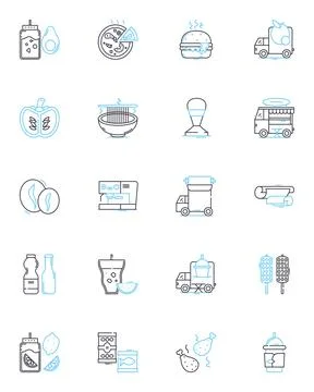 Nutritional science linear icons set. Macronutrients, Micronutrients, Vitamins Ilustración de archivo