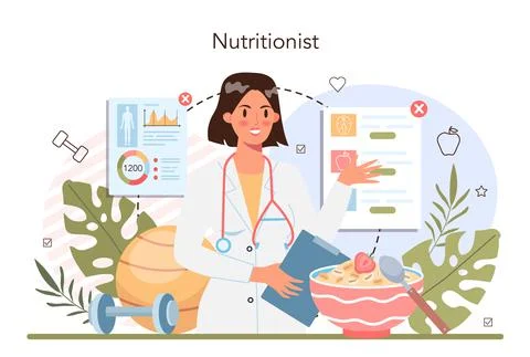 Nutritionist concept. Nutrition therapy with healthy food and physical Stock Illustration