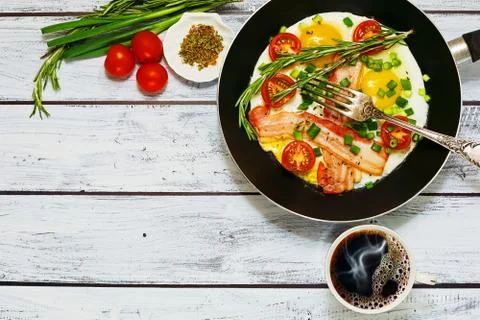 Nutritious breakfast with fried eggs concept Stock Photos