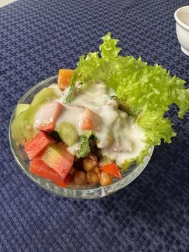 Nutritious Chickpea and Garden Vegetable Medley with Yogurt Cream Stock Photos