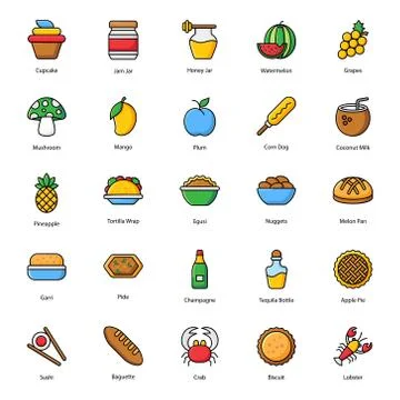Nutritious Food and Drinks Flat Icons Pack Stock Illustration