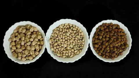 Nutritious plant based food assortment showcasing beans peanuts and roasted.. Stock Footage 336646145