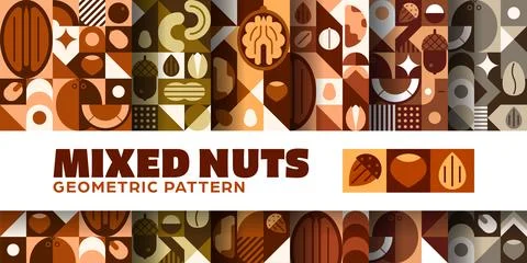 Nuts and beans geometric seamless patterns set イラスト素材
