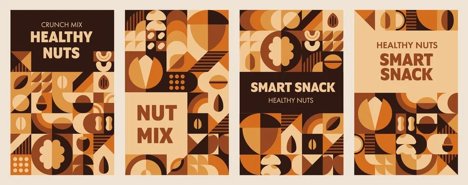 Nuts and beans posters with geometric pattern Stock Illustration