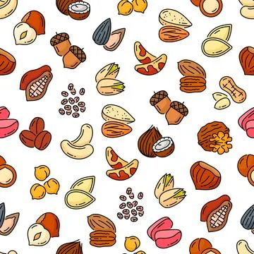 Nuts and beans seamless pattern, vector background Illustrazione stock
