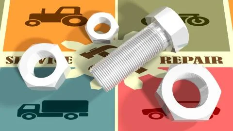 Nuts and bolt on textured background Stock Illustration
